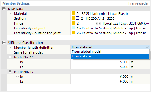 Configuración de barra para la clasificación de rigidez