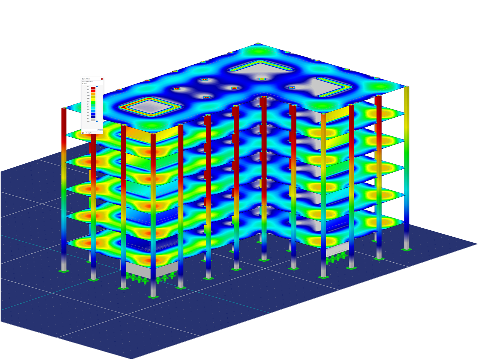 Edificio de hormigón creado en el software RFEM. Diseño de superficies.