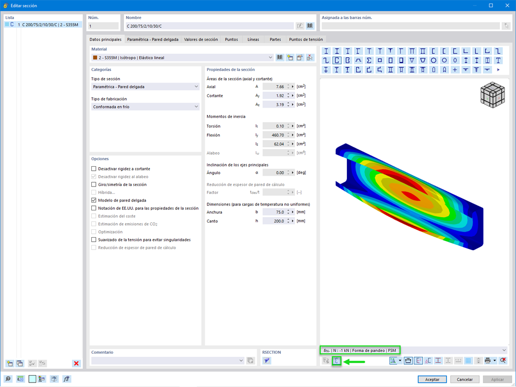 Característica 002807 | Visualización en 3D de los resultados del método de las bandas finitas (FSM)
