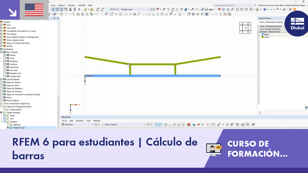 Sesión de formación en línea sobre RFEM 6 centrada en en el cálculo de barras para estudiantes de ingeniería de estructuras.