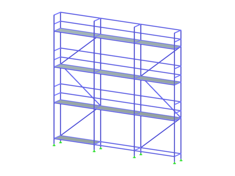 Vista de cerca del sistema de andamios de fachada utilizado en la construcción para el mantenimiento de fachadas y soporte de edificios.