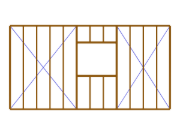Imagen de una pared de madera prefabricada con una abertura de ventana, mostrando elementos estructurales y montaje.