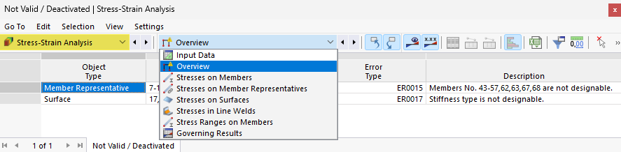 Tablas de resultados para cálculo tensión-deformación