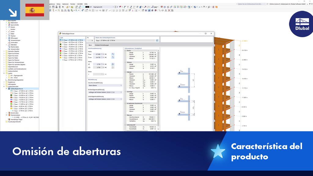 Ilustración de componentes de una estructura sin considerar las aberturas para el análisis de resistencia