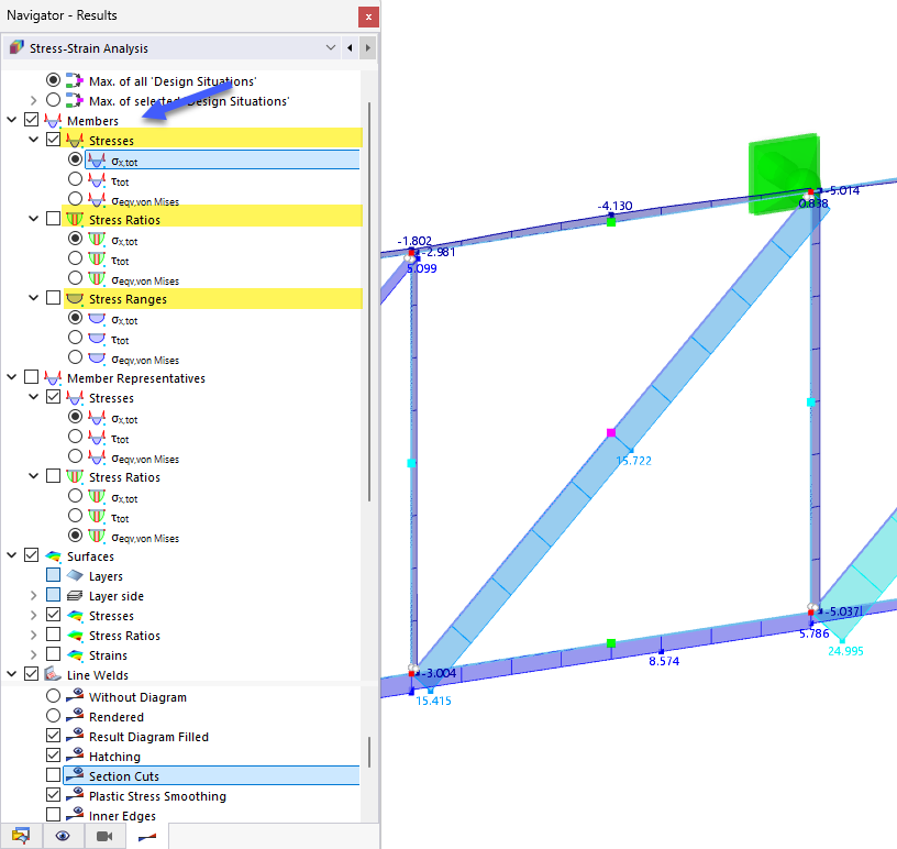 Mostrar tensiones en barras