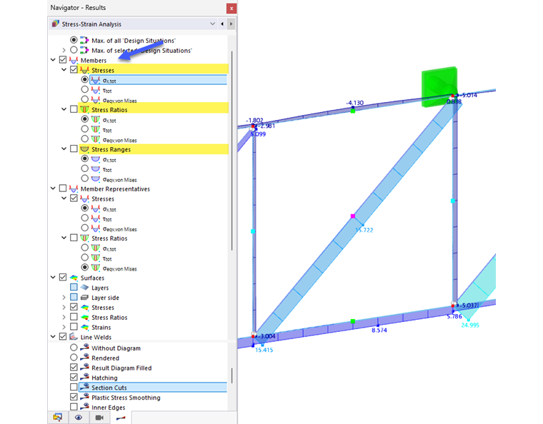 Mostrar tensiones en barras