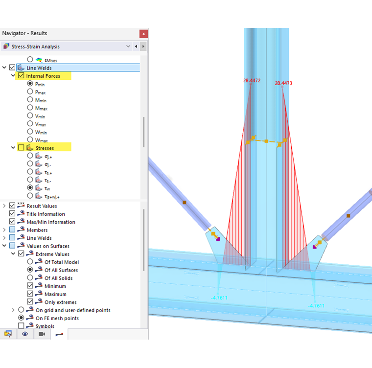 Representación de tensiones en cordones de soldadura circulares