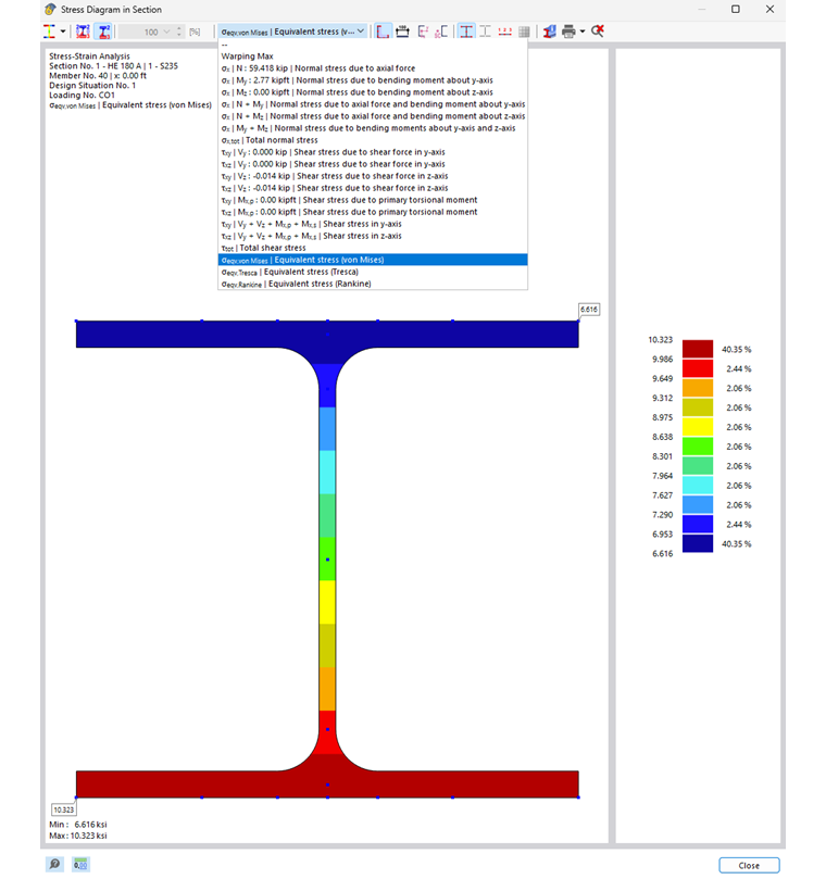 Seleccionar resultados de deformaciones de la sección