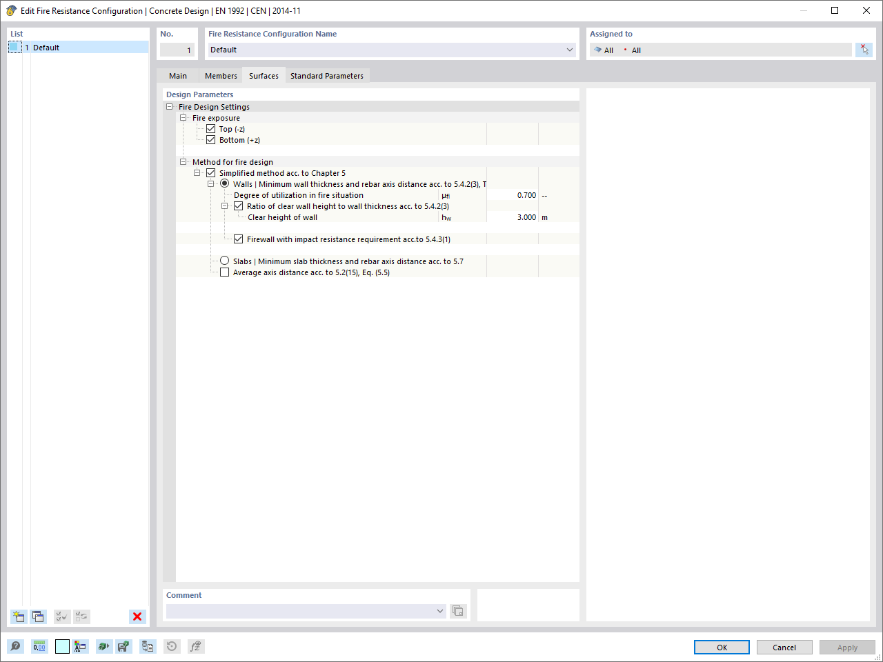 Característica 002828 | Cálculo de resistencia al fuego para losas y muros según el método tabular simplificado