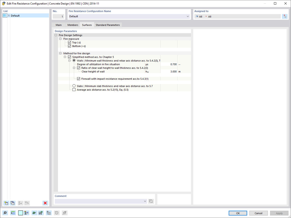 Característica 002828 | Cálculo de resistencia al fuego para losas y muros según el método tabular simplificado