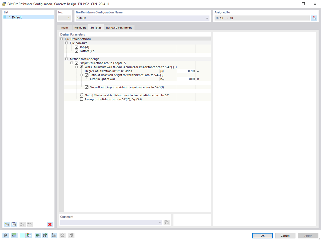 Característica 002828 | Cálculo de resistencia al fuego para losas y muros según el método tabular simplificado