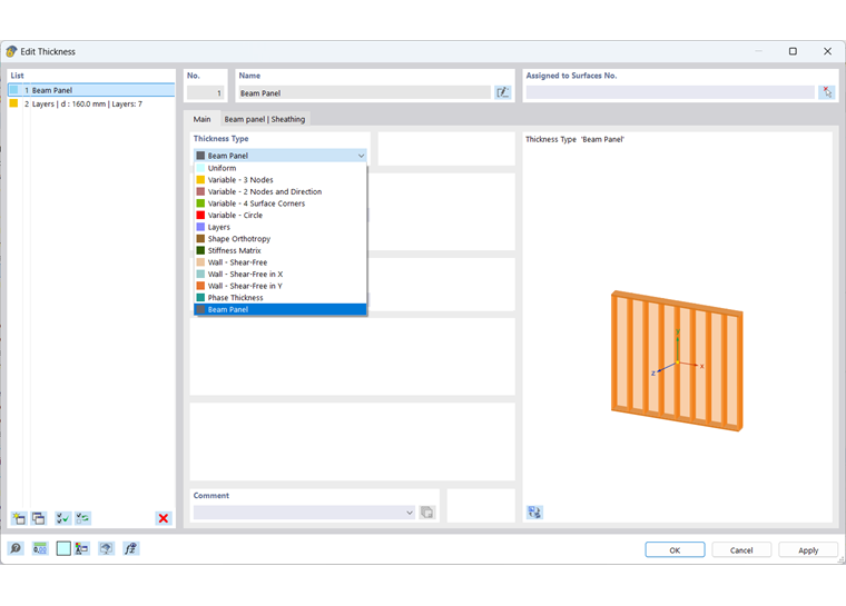 Tipo de espesor "Placa de viga"