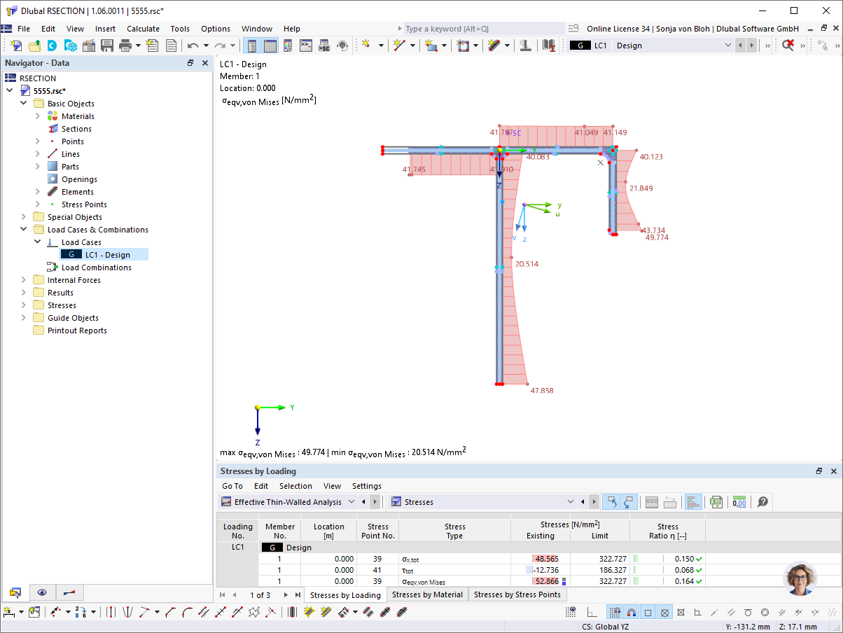 Tensiones en la sección eficaz