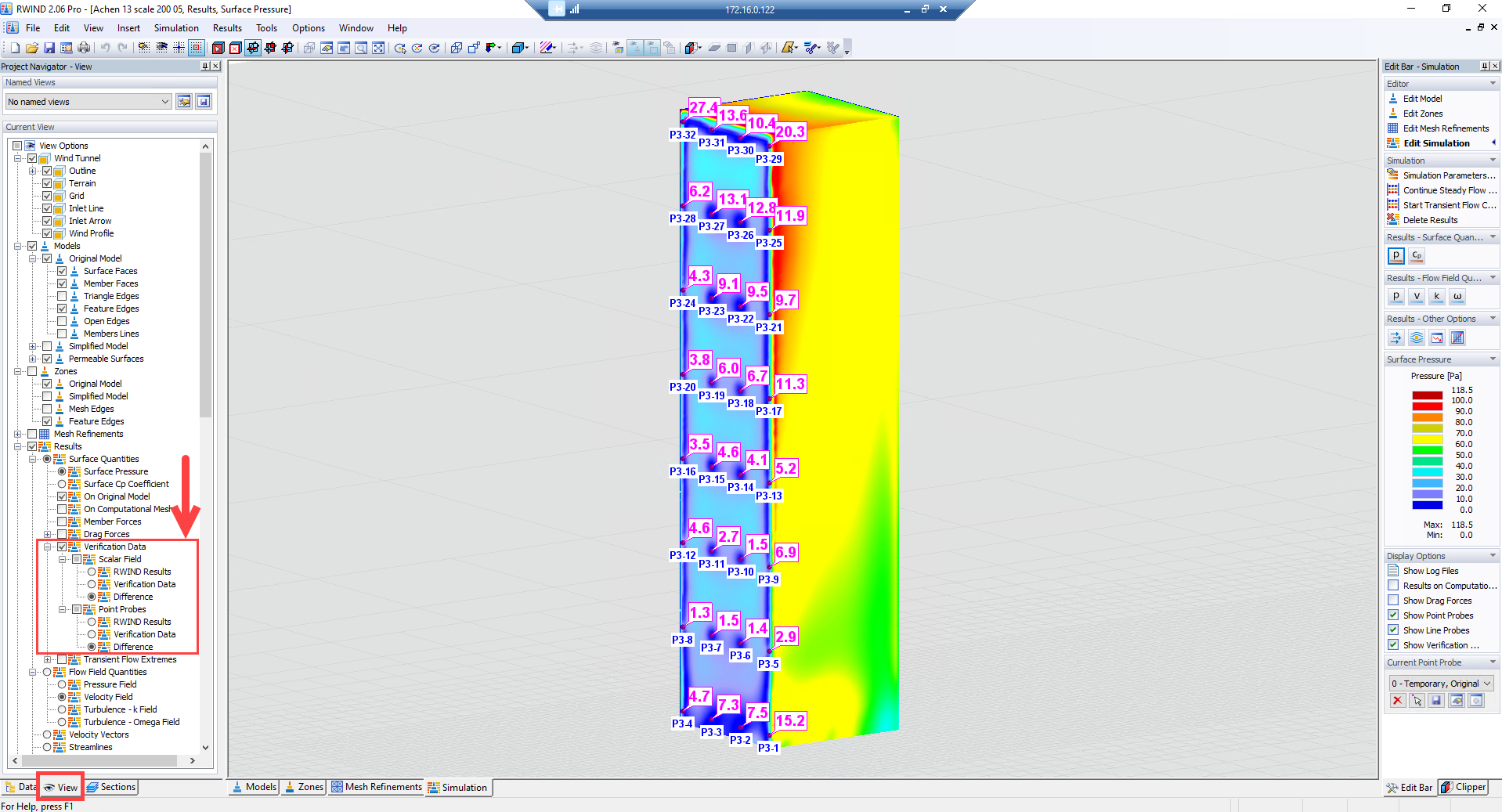 Figura 5: Diferencias entre el valor experimental con RWIND