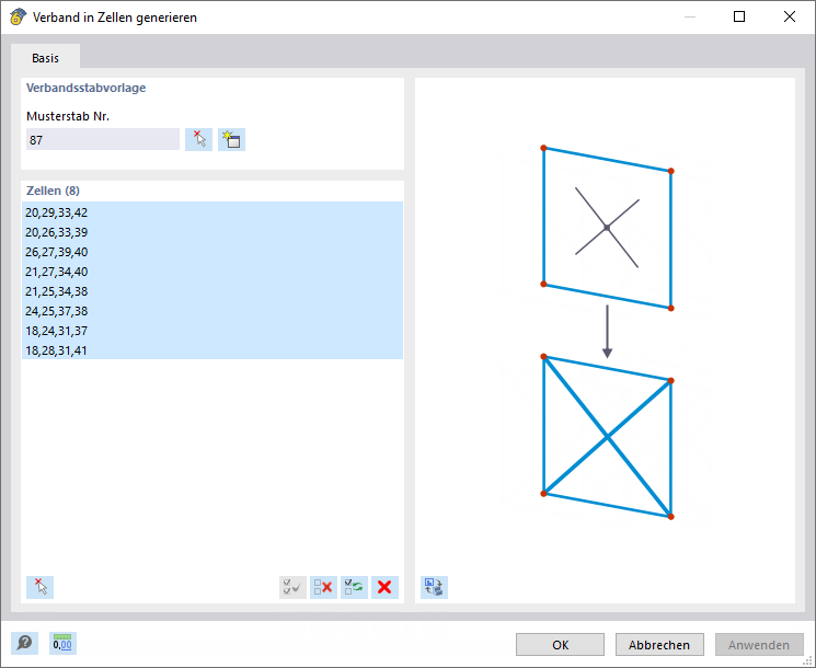 Celdas seleccionadas para arriostramiento