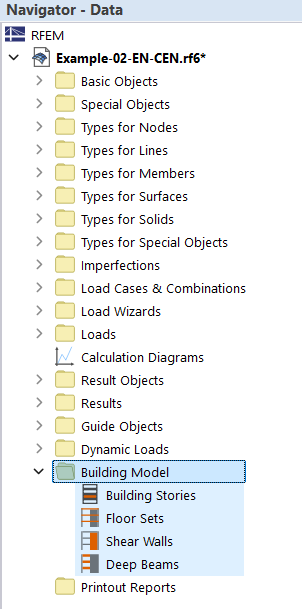Categoría "Modelo de edificio" en el navegador – Datos