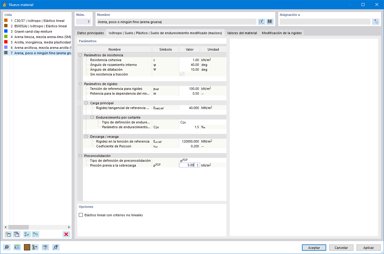Característica 002860 | Modelo de material de suelo "Suelo de endurecimiento modificado" para análisis geotécnicos
