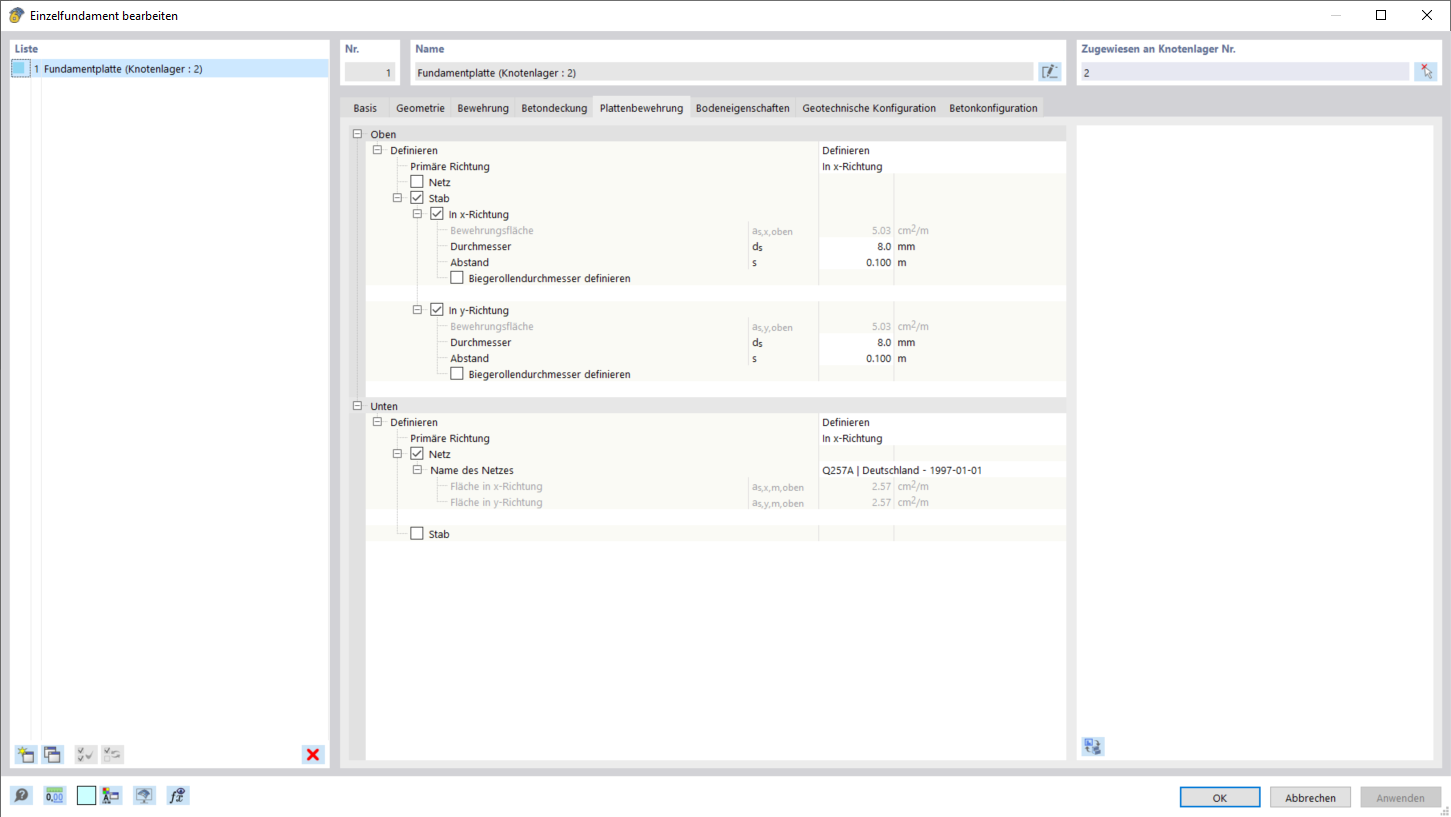 Cimentaciones de hormigón | Pestaña Armadura de la placa