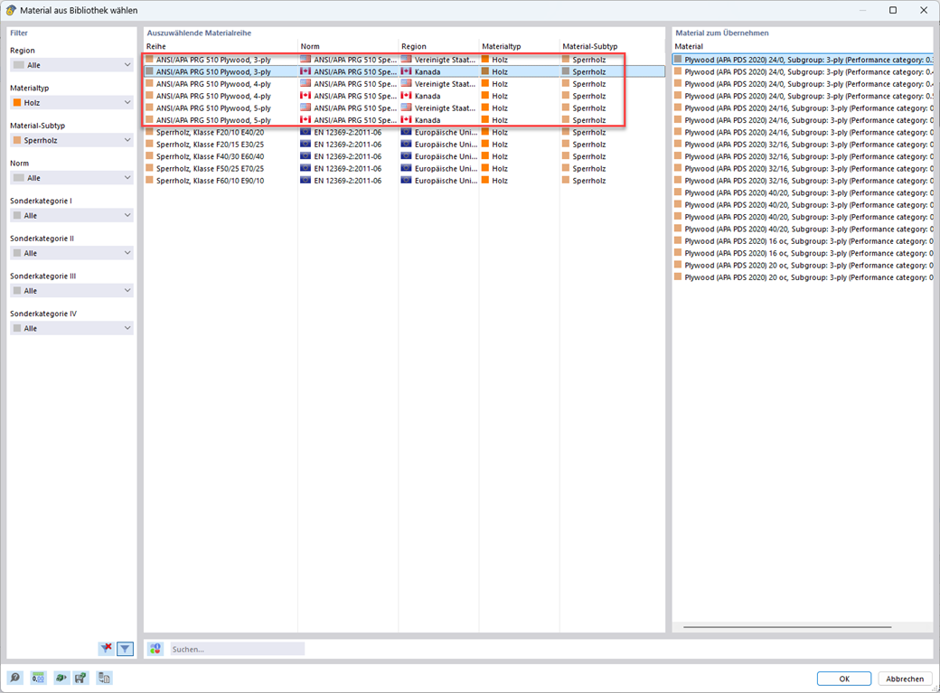 Característica 002901 | Materiales de madera contrachapada según la norma ANSI/APA PRG 510 Plywood (USA/CAN)