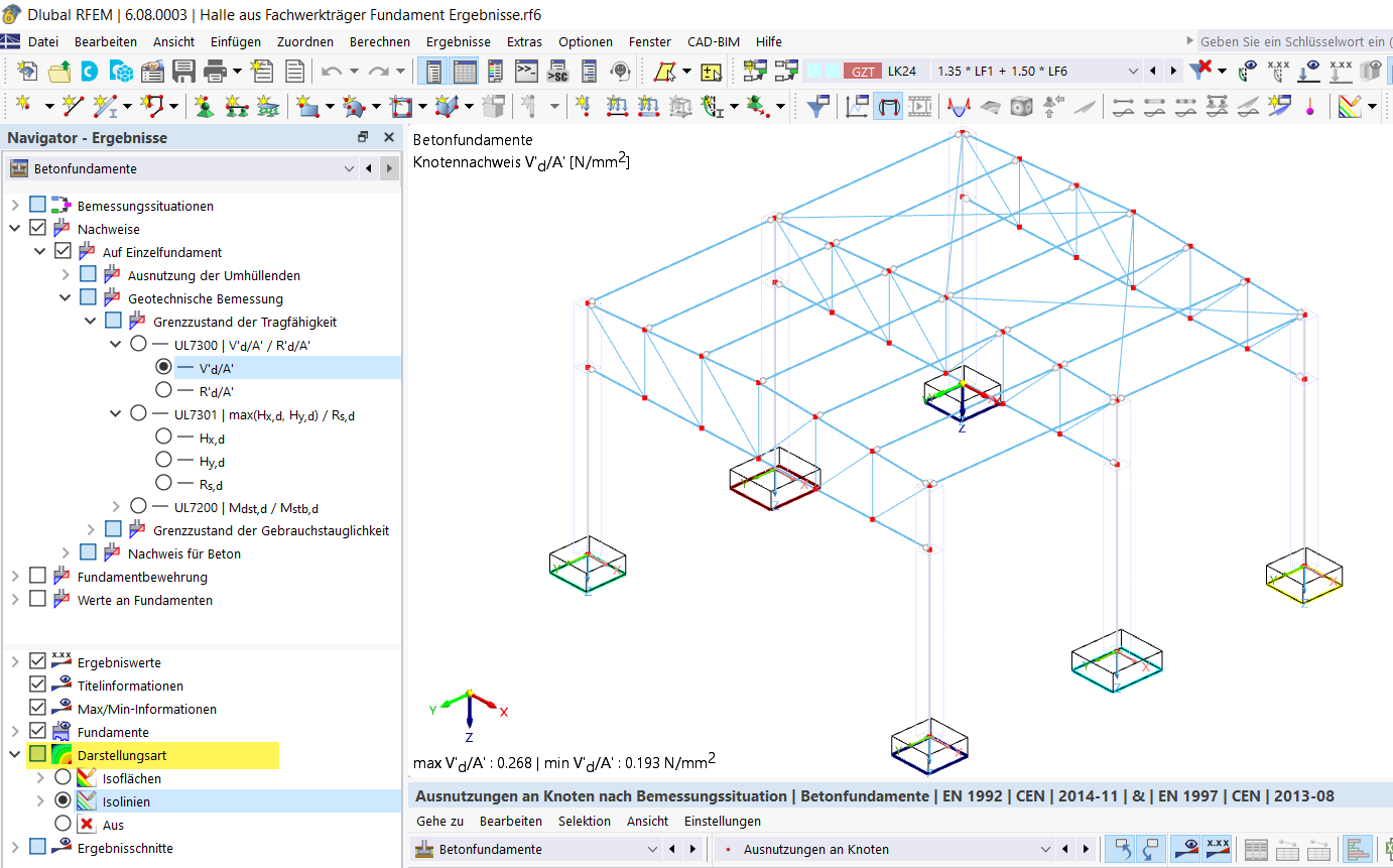 Visualización de cimentaciones de hormigón en diferentes estilos gráficos para análisis y diseño.