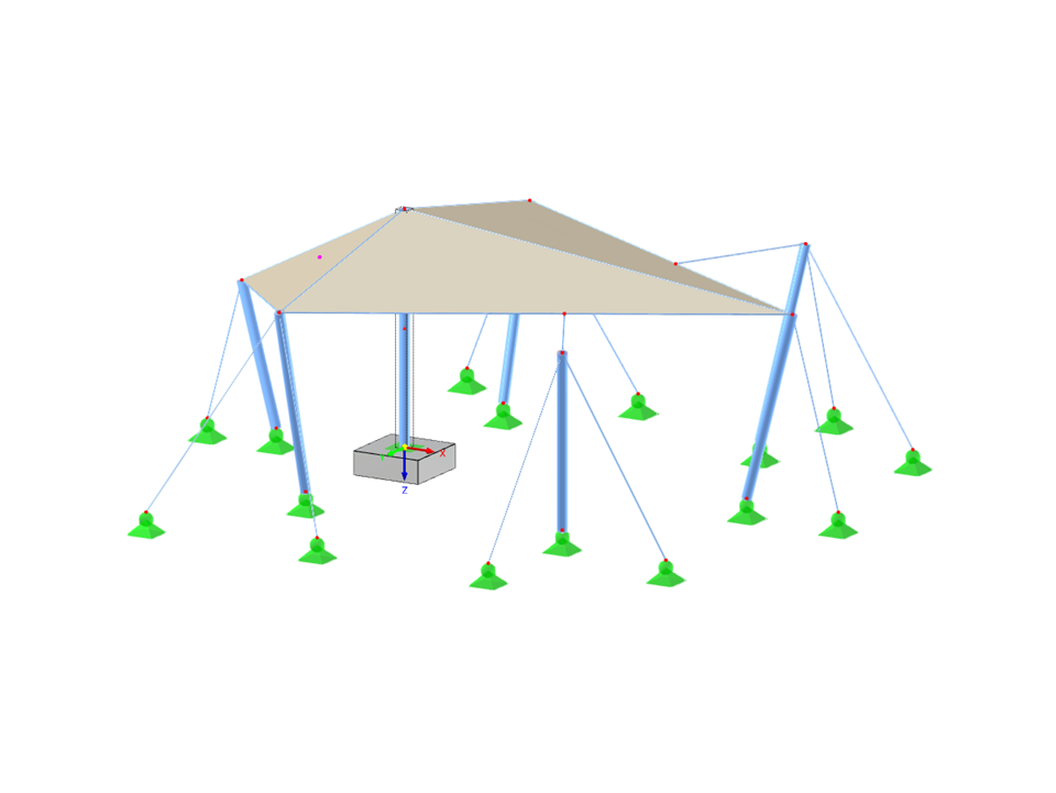 Modelo 005383 | Estructura con lona de PES-PVC, cables, postes de acero y cimentación
