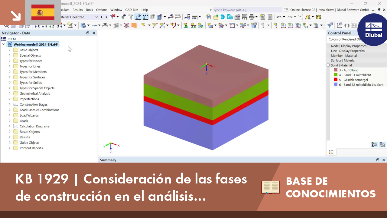 Ilustración que muestra un enfoque por etapas del análisis geotécnico para las fases de construcción