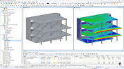 Salida de simulación de edificios que muestra datos analíticos y resultados del modelo computacional