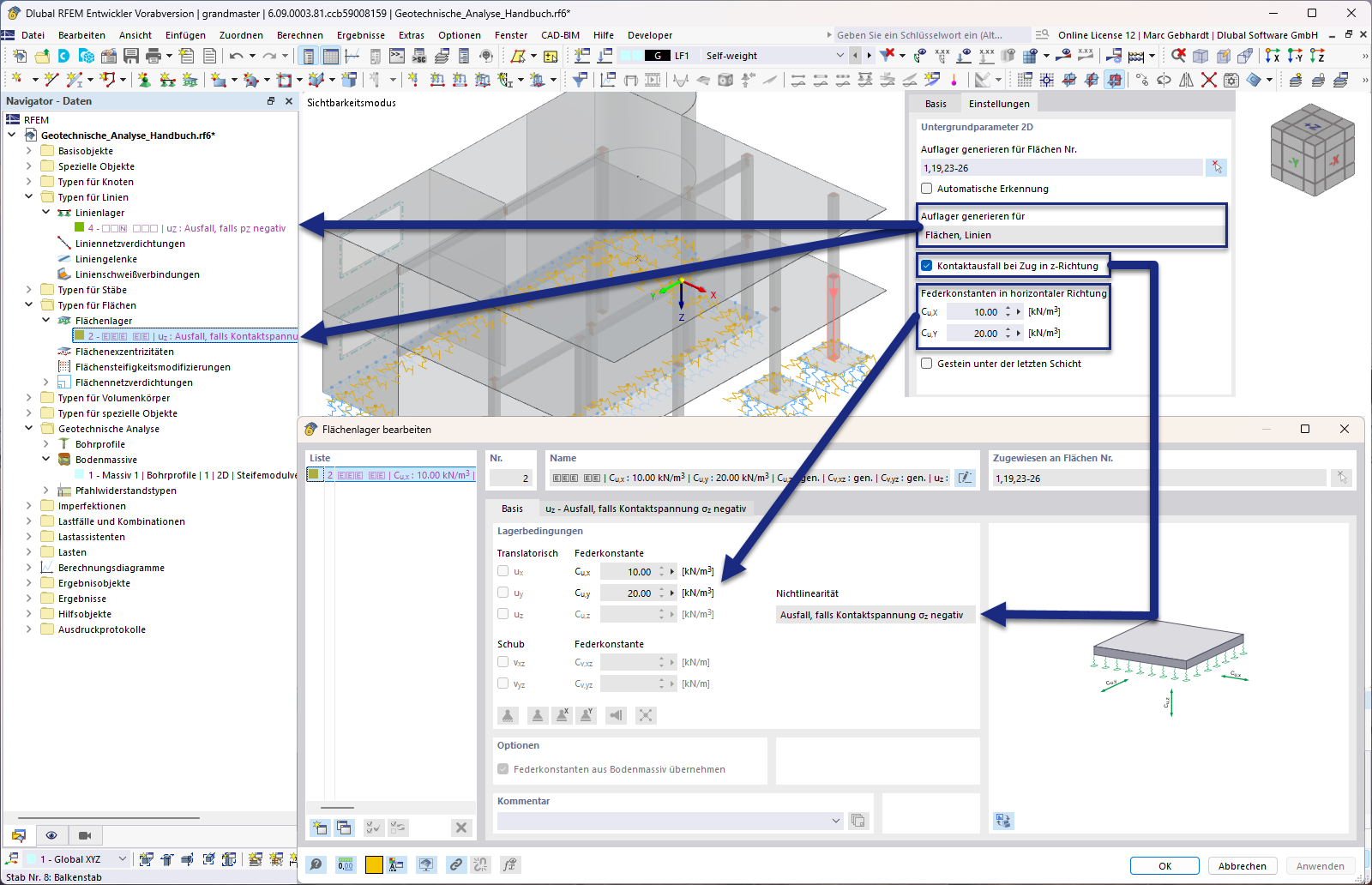 Configuración para los parámetros del subsuelo 2D con propiedades de capa generadas y datos del macizo del suelo