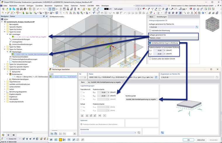 Configuración para los parámetros del subsuelo 2D con propiedades de capa generadas y datos del macizo del suelo