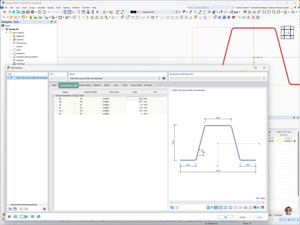 Configuración paramétrica de RSECTION en RFEM | Característica 002944 de RSTAB