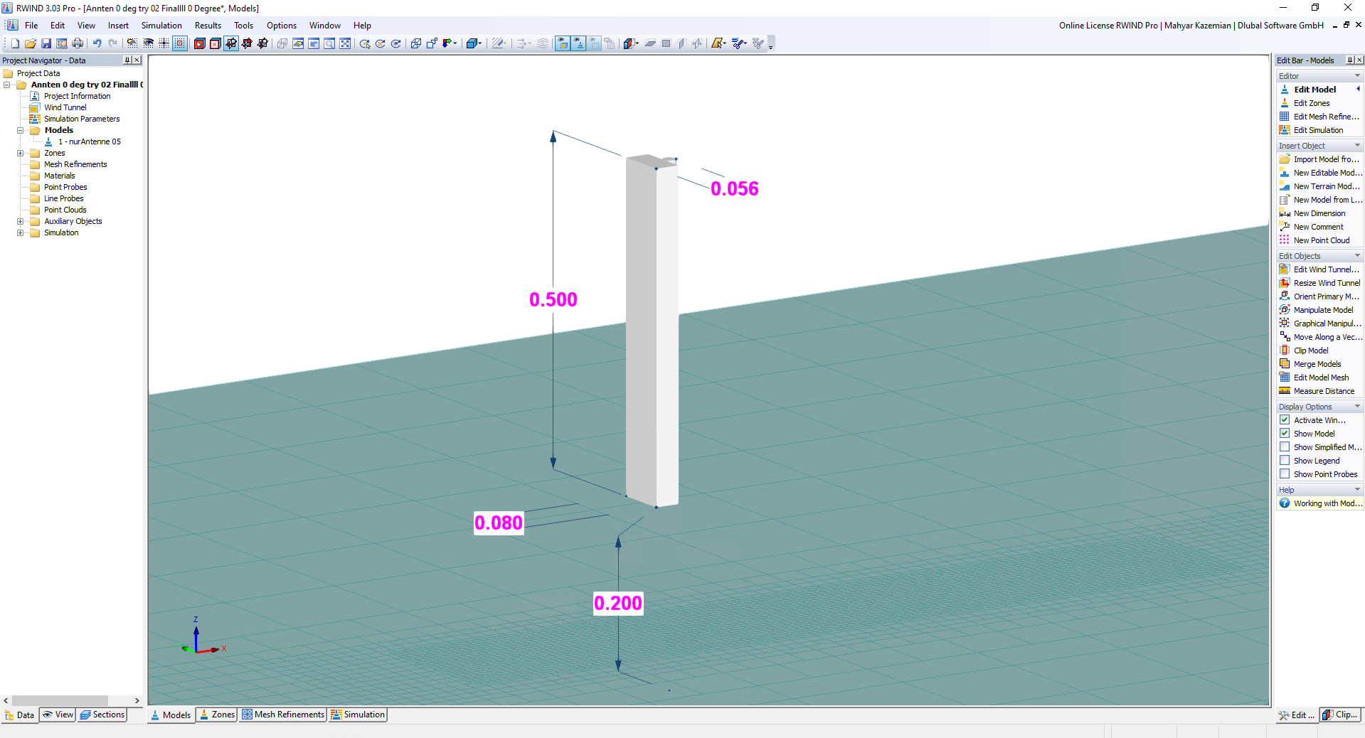 Modelo de antena tridimensional con nudos estructurales y elementos de entramado visibles