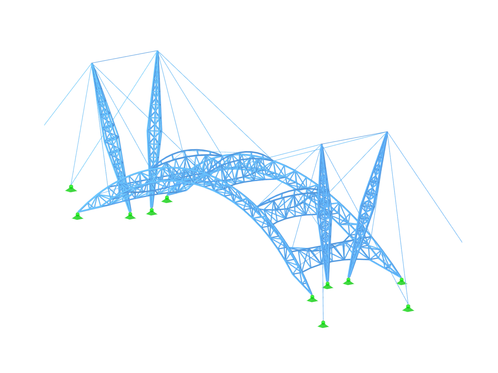 Modelo de RFEM de peaje Dawang con pórtico y estructura de membrana