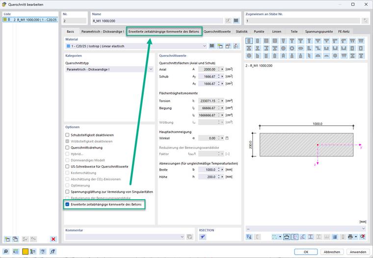 Ilustración de propiedades de material dependientes del tiempo avanzadas que muestran el comportamiento del hormigón a lo largo del tiempo