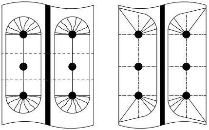 Patrones de líneas de fluencia circulares y no circulares en un diagrama de simulación de modelo de losa.
