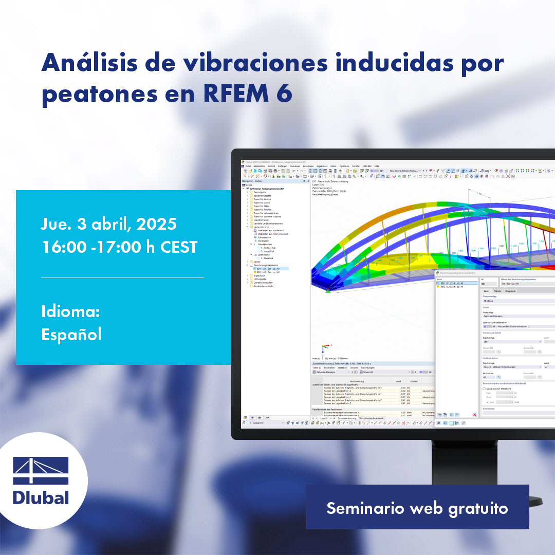 Imagen del evento sobre vibraciones inducidas por peatones en RFEM 6 | Jue 3 abril 2025 | 16:00-17:00 CEST