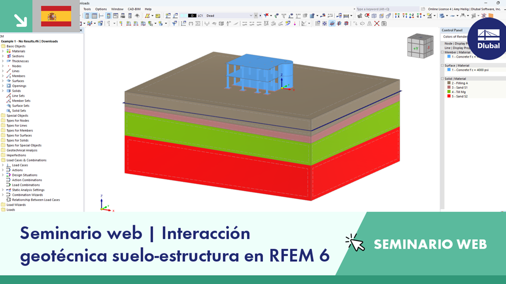 Seminario web sobre la interacción suelo-estructura geotécnica con RFEM 6 con herramientas interactivas para el análisis de interacciones.