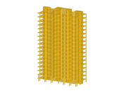Modelo de simulación del edificio que muestra los métodos de cálculo de cargas de viento para pórticos monolíticos, centrándose en los enfoques metodológicos.