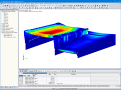 Vista en perspectiva de las deformaciones del modelo RFEM de la estación de teleférico 3S bajo un caso de carga de viento y nieve en la montaña