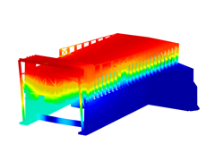 Animación de los modos de vibración en una estación de teleférico presentada dinámicamente. Visualización del análisis estructural en ingeniería.