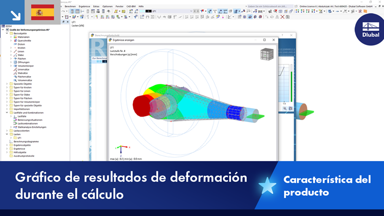 La imagen muestra los resultados de deformación estructural en un cálculo de estructuras.