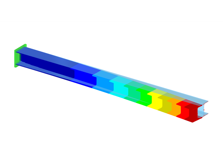 Viga estructural que se dobla por un cambio de temperatura no uniforme en su sección, ilustrando los efectos térmicos sobre la integridad estructural.