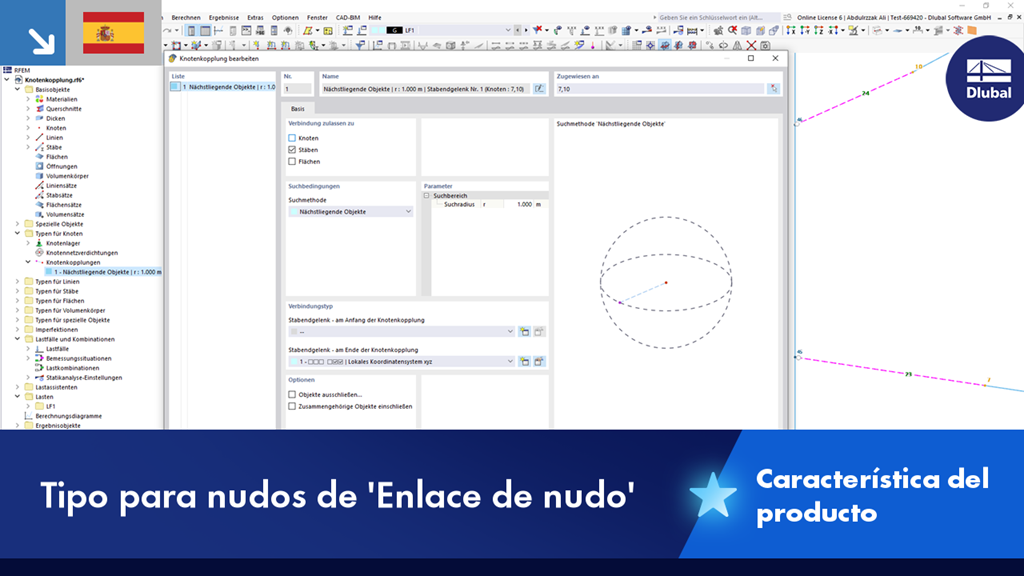 Visualización del acoplamiento de nudos en un modelo estructural