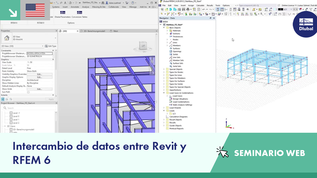 Pantalla que muestra el contenido del seminario web sobre el intercambio de datos de Revit a RFEM 6 con detalles técnicos explicados.