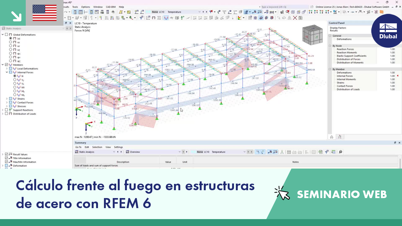 Seminario web sobre principios básicos del análisis de incendios en estructuras de acero para demostración de RFEM 6.