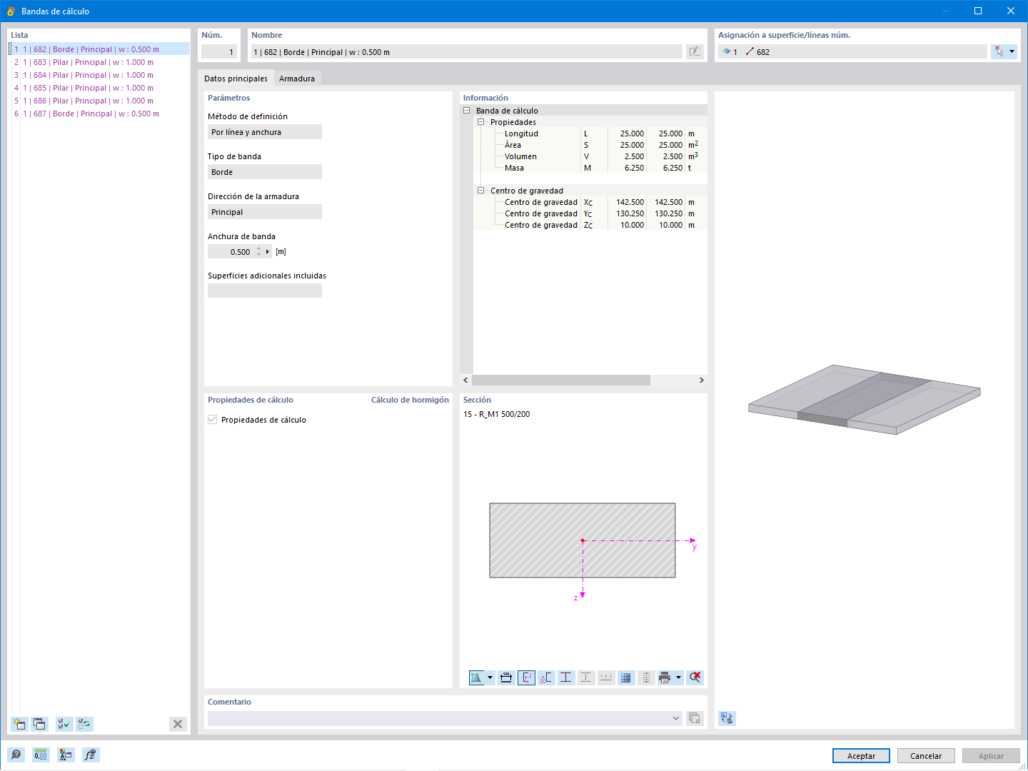 Asistente para el diseño de bandas en una rejilla de edificio con opciones de ancho variable basadas en el vano y las normas.