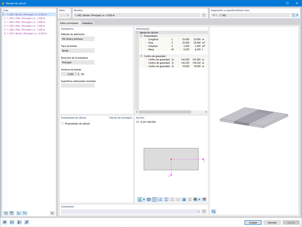 Asistente para el diseño de bandas en una rejilla de edificio con opciones de ancho variable basadas en el vano y las normas.