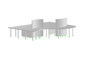 Modernes Gebäude aus Stahlbeton mit klaren Linien und strukturierter Fassade.