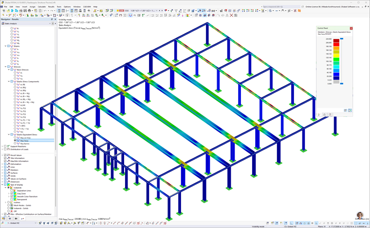 Modelo de análisis de tensiones equivalentes elásticas de la reconstrucción de la piscina en Sassari.