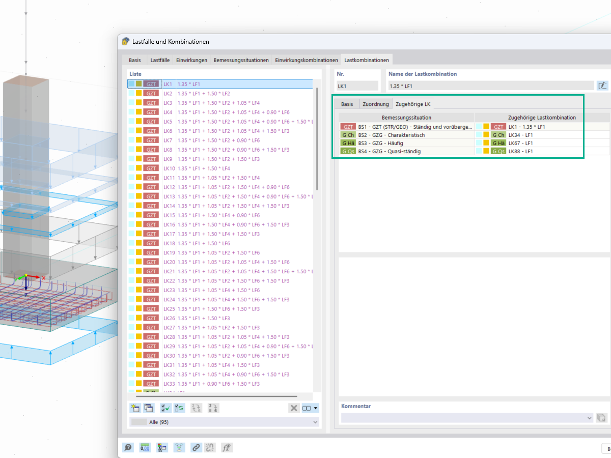 En la ventana de Cargas y combinaciones de RF-LIMITS, se pueden asignar y modificar las combinaciones de cargas correspondientes a las verificaciones geotécnicas, como las de desplome y deslizamiento.