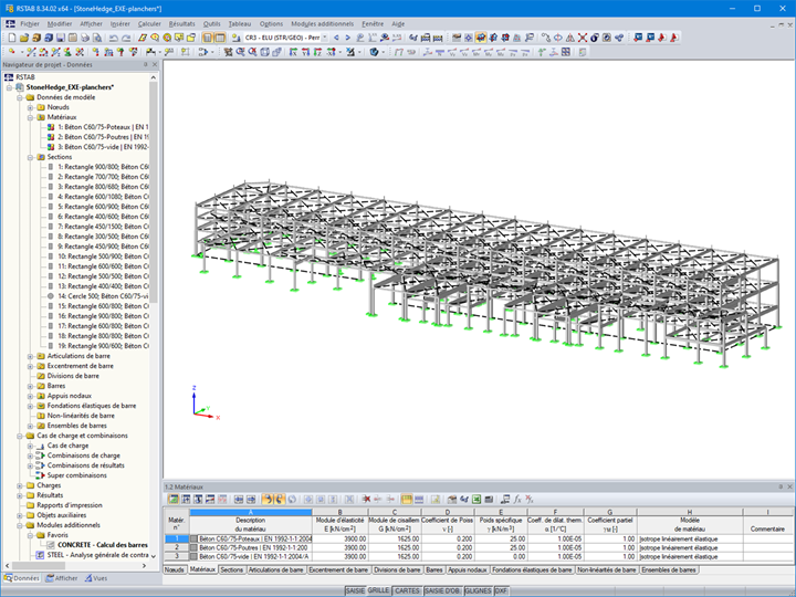 Modelo de la estructura de la nave de La Factory en Bondy en RSTAB 8 | © SPIC SAS